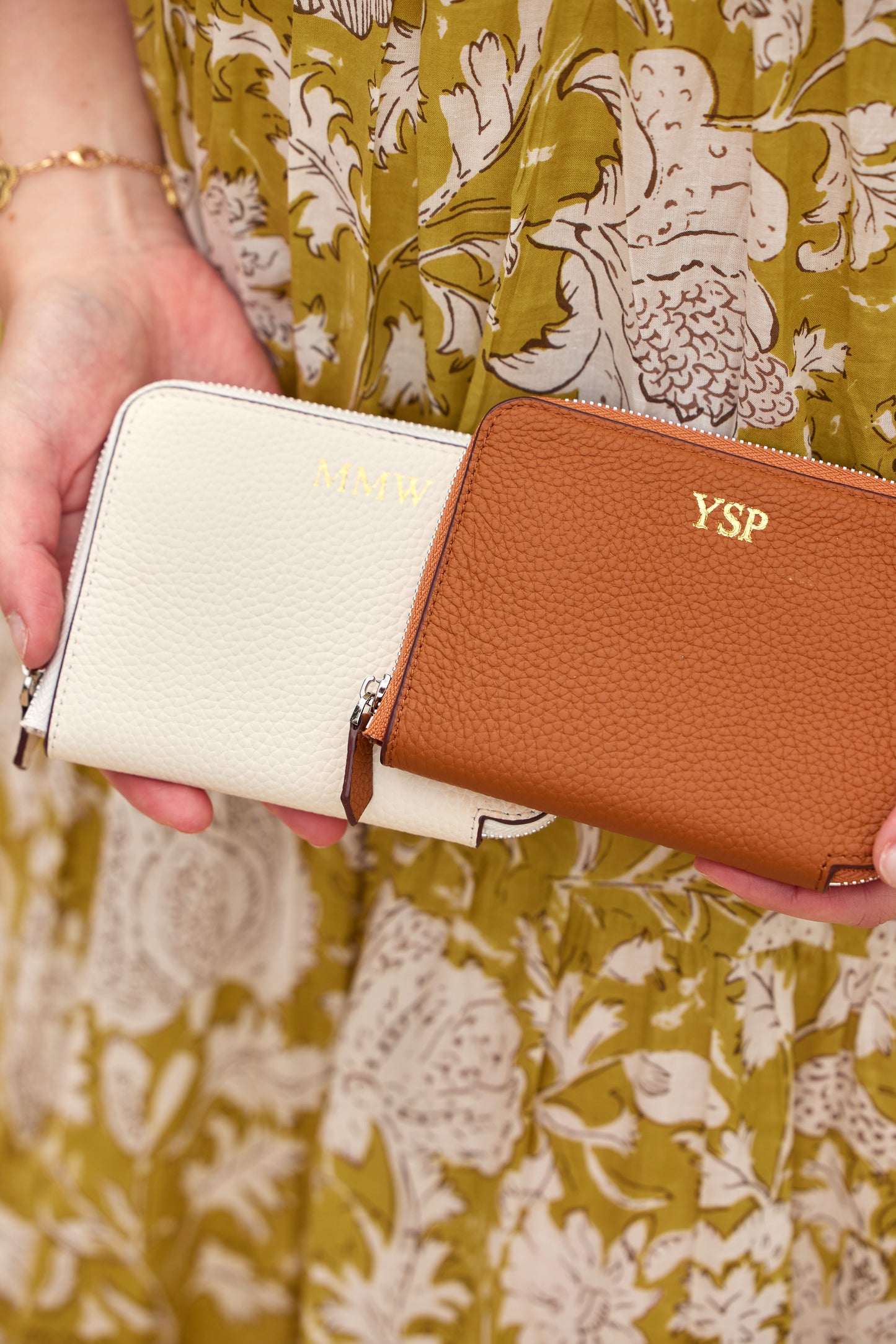 Pebbled Leather Monogram Zipper Wallet Affordable