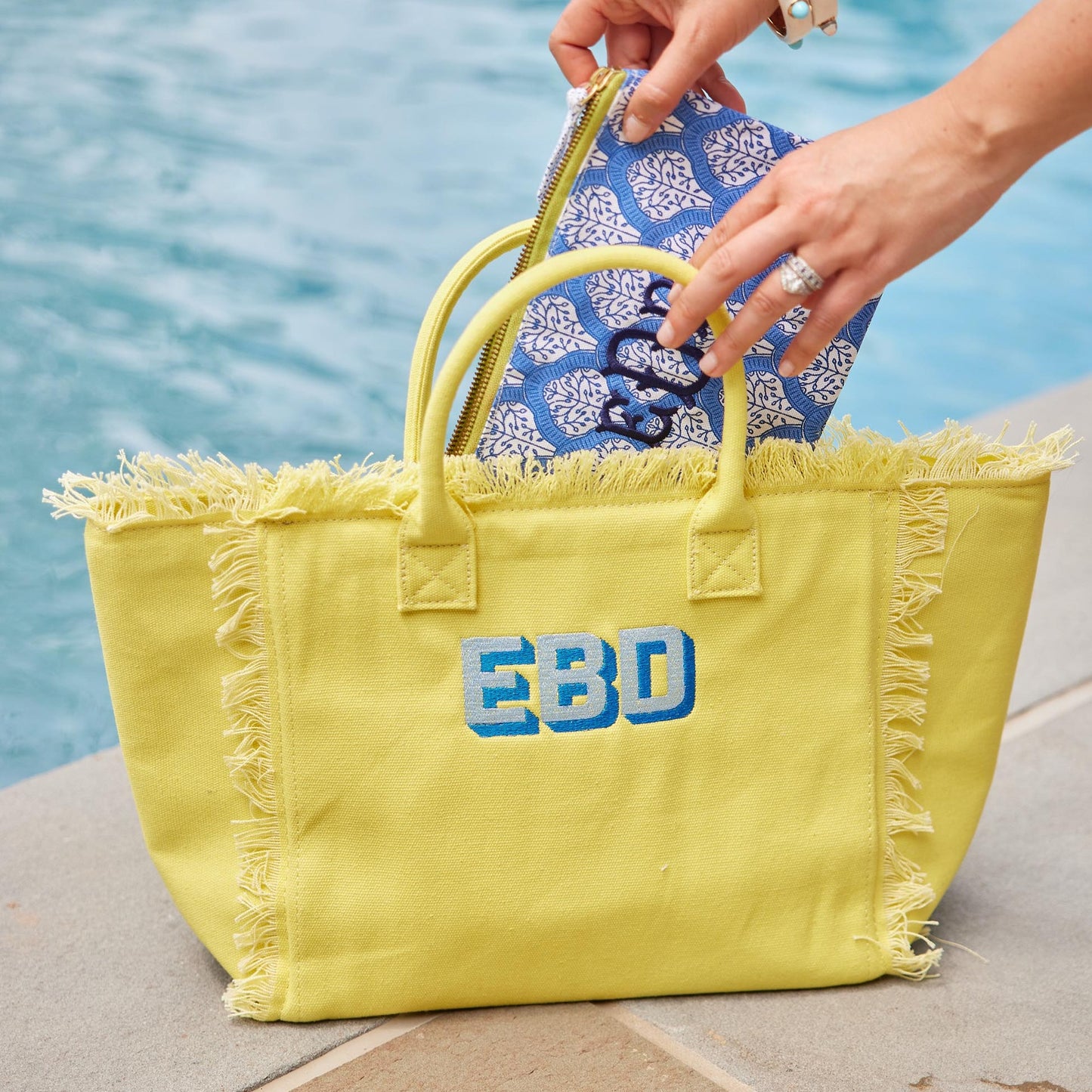 Canvas Fringe Tote with Monogram