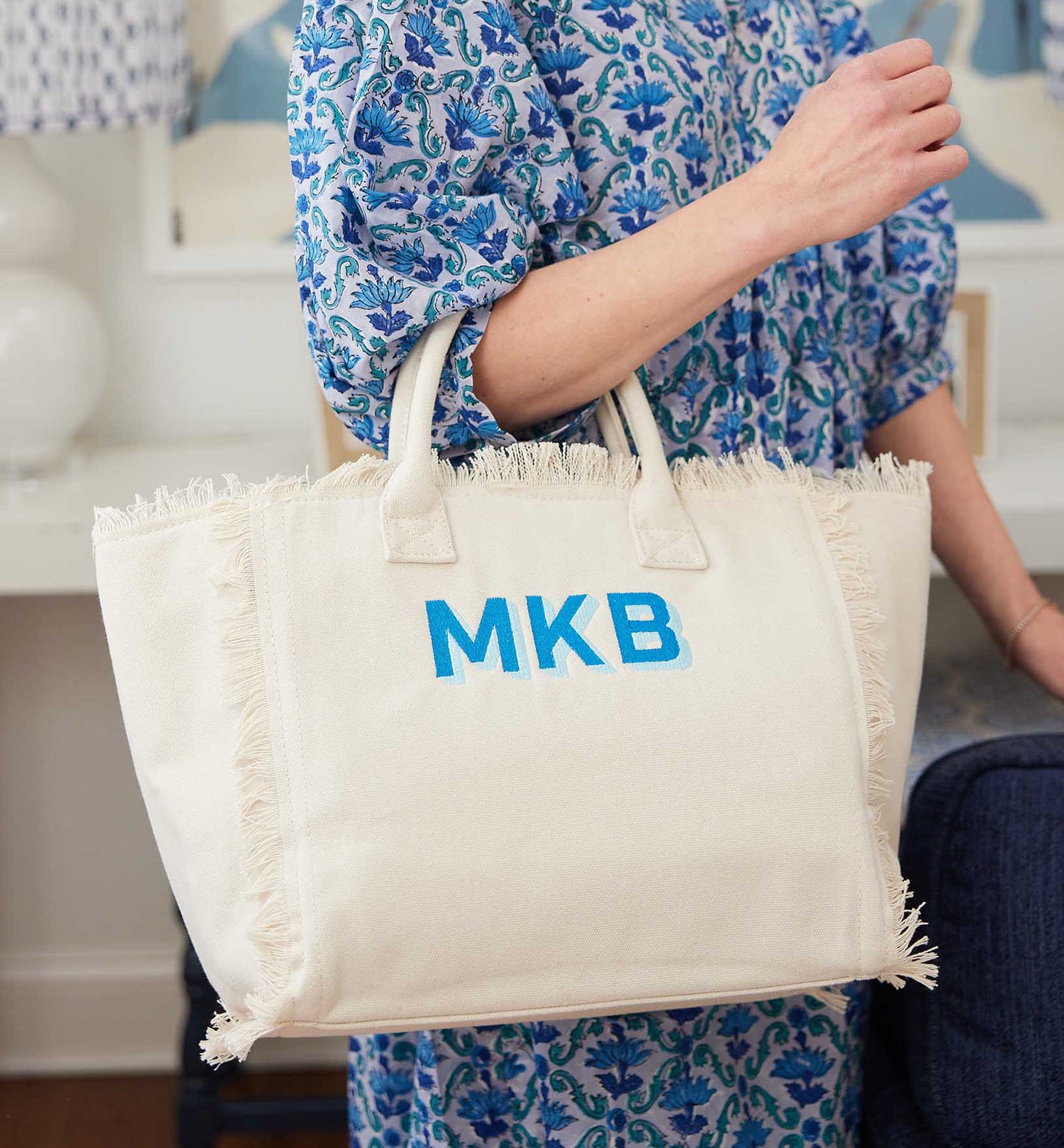 Canvas Fringe Tote with Monogram