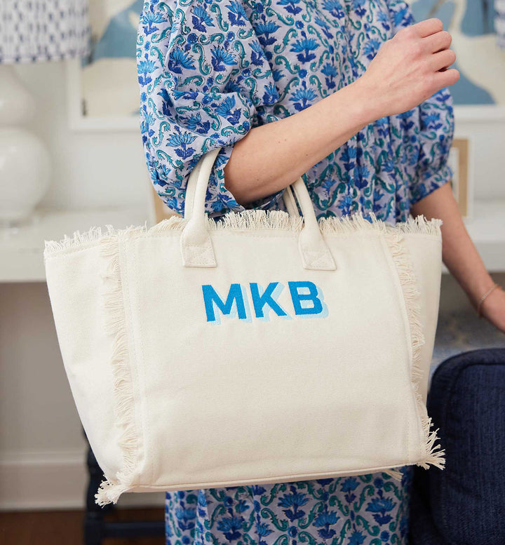 Canvas Fringe Tote with Monogram