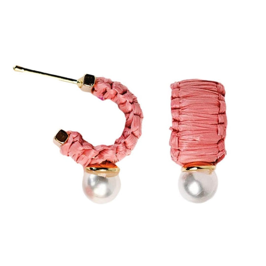 PINK RAFFIA HUGGIE HOOP EARRINGS