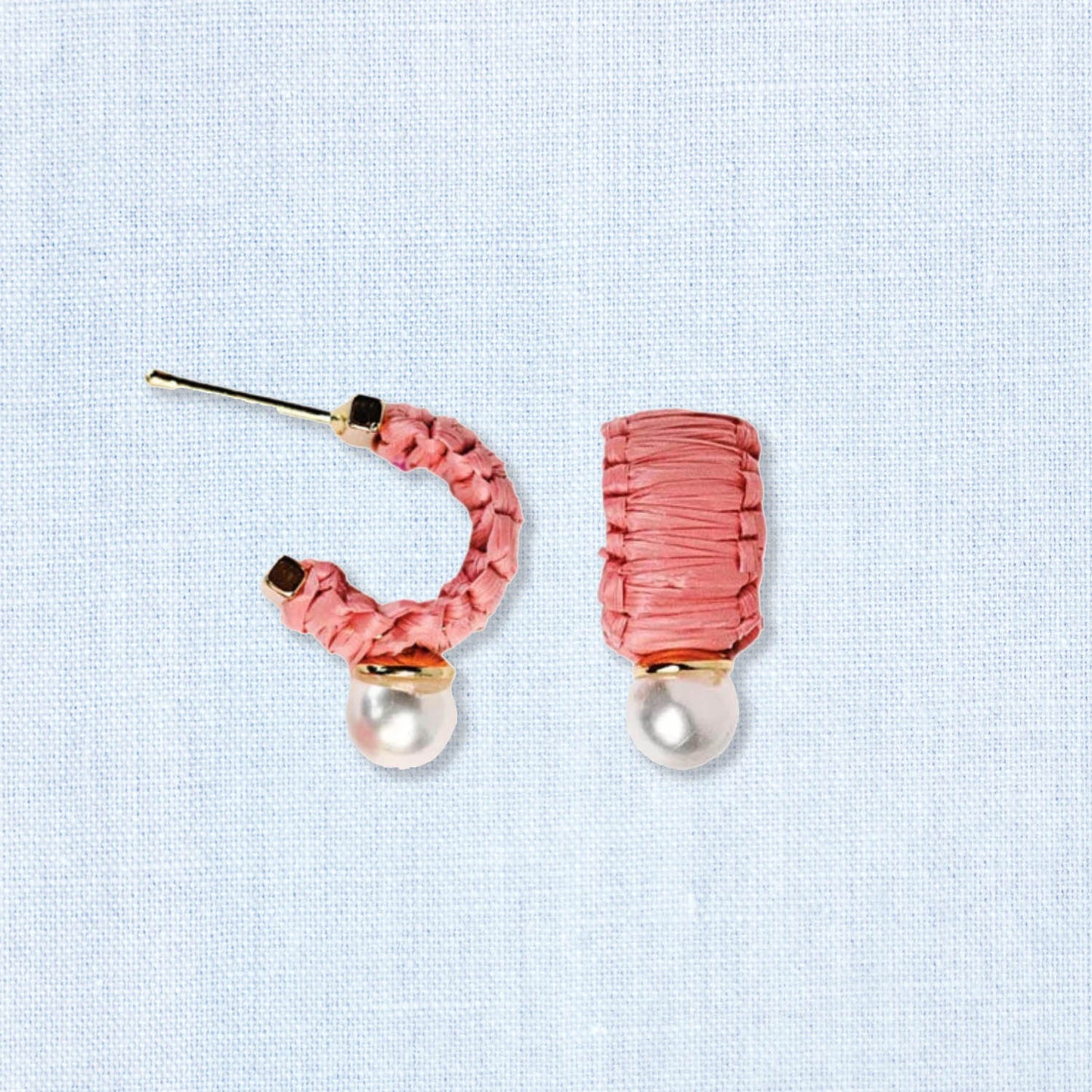 PINK RAFFIA HUGGIE HOOP EARRINGS