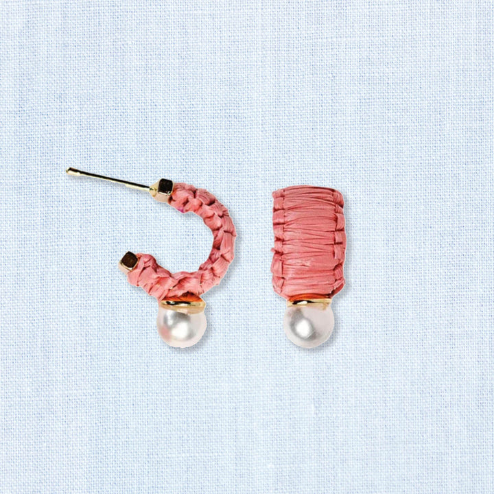 PINK RAFFIA HUGGIE HOOP EARRINGS