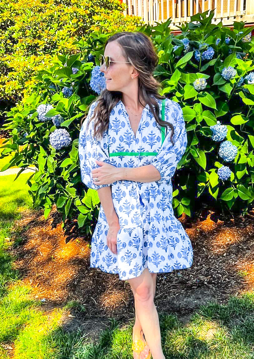 SUMMER HYDRANGEA BLOCK PRINT DRESS
