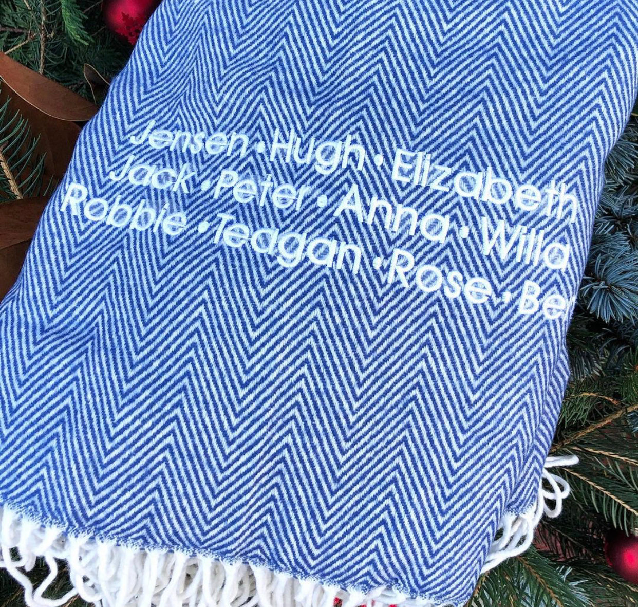 NAVY HERRINGBONE THROW BLANKET