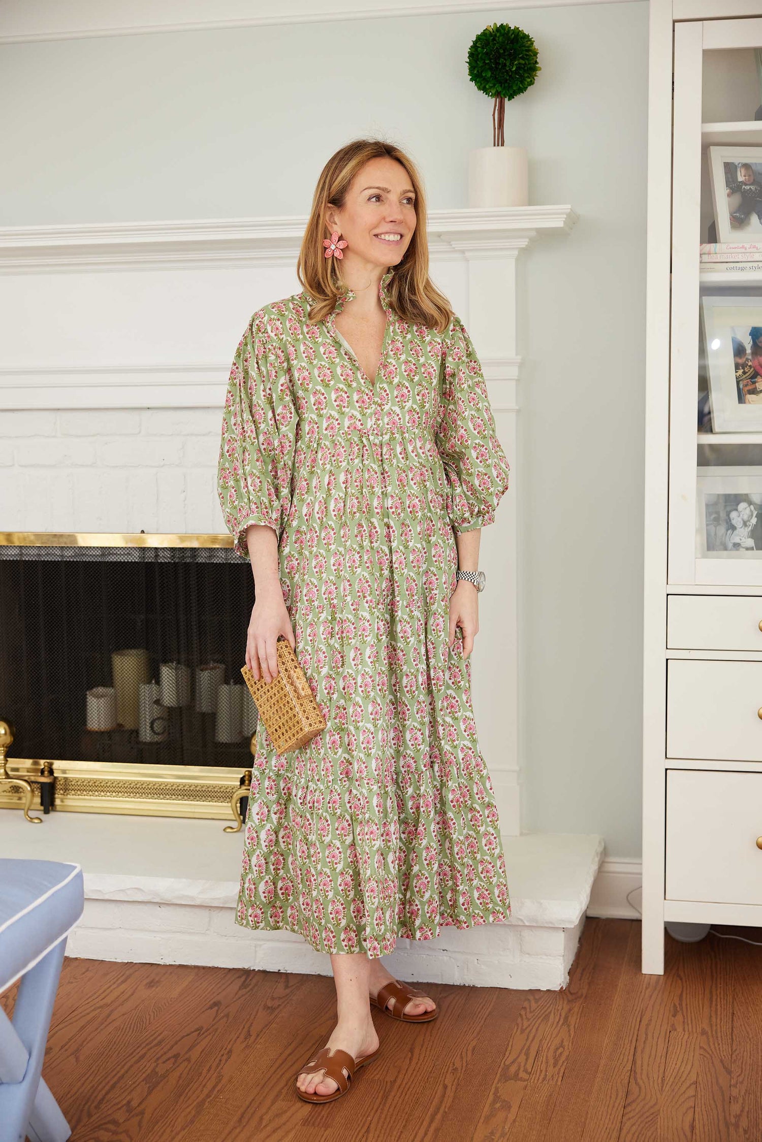 midi block printed organic cotton dress Aspiga Ladies Sustainable Margaritte Block Print Organic Cotton Summer Wedding Guest Midi Dress