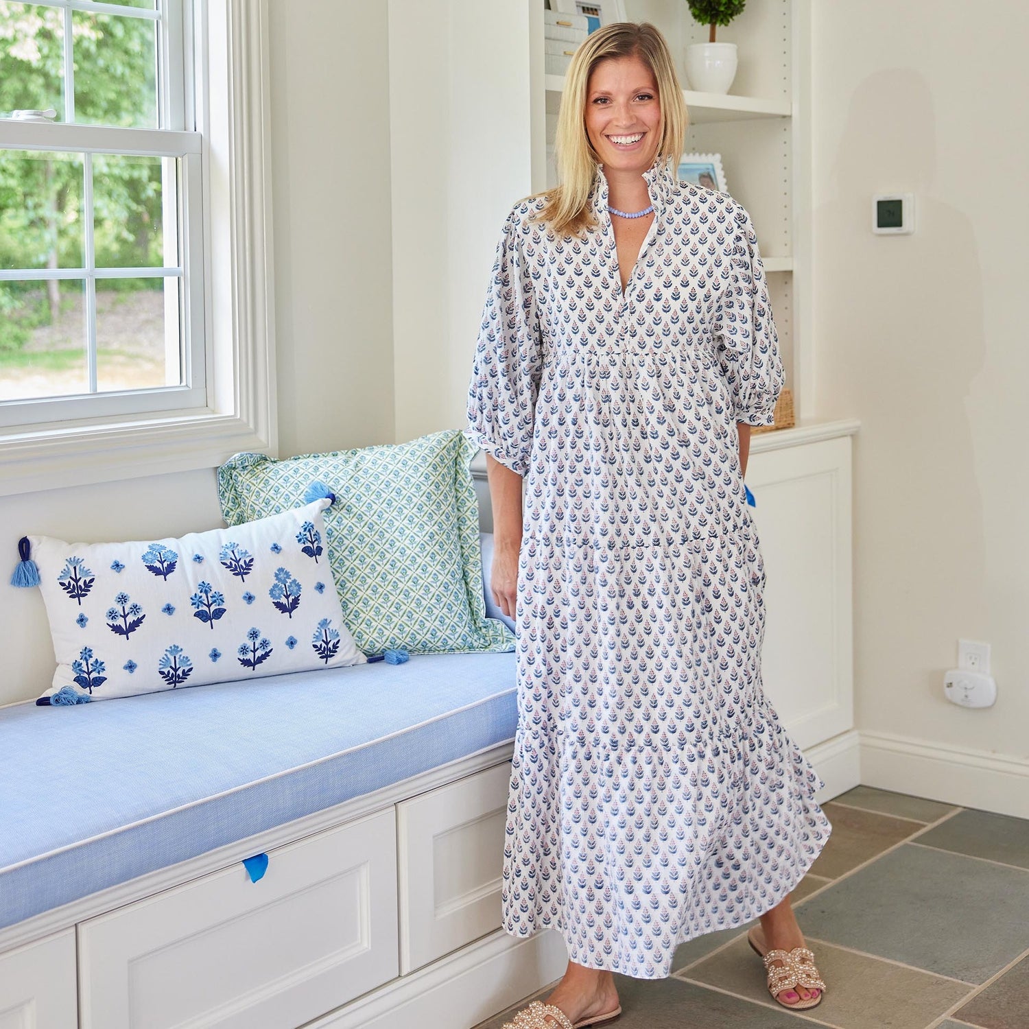 Palmetto Cotton Block Print Dress BLUE HYDRANGEA / 2XL Palmetto Cotton Block Print Dress BLUE HYDRANGEA / 2XL