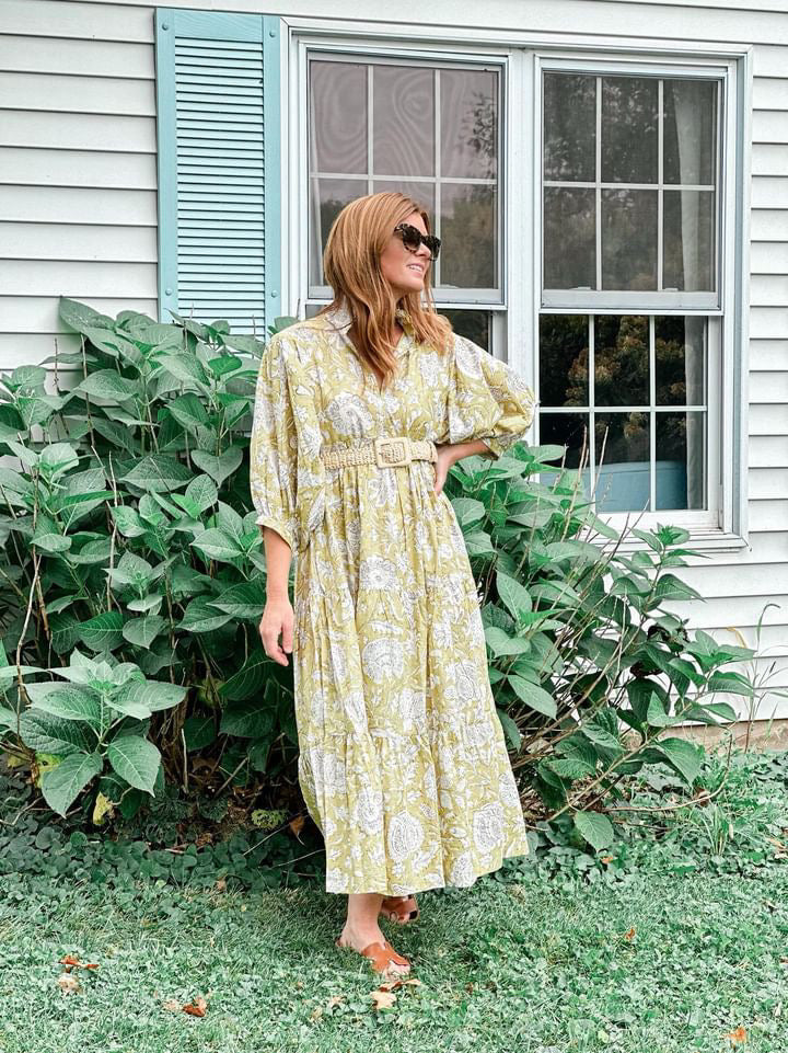 Palmetto Cotton Block Print Dress AZURE / M