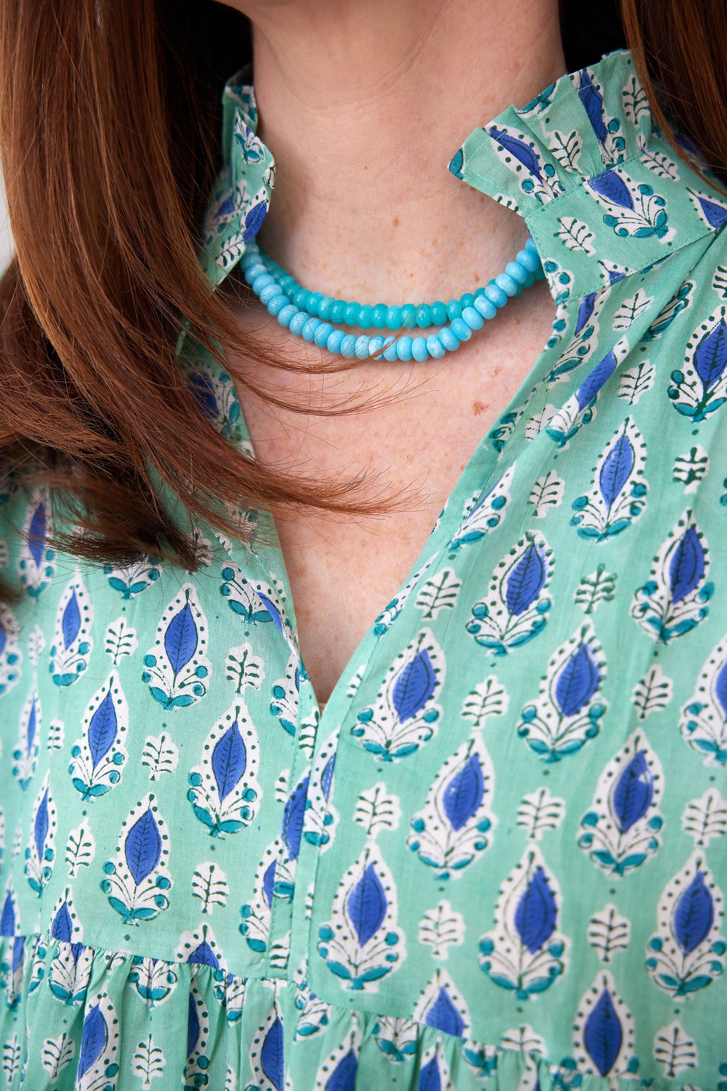 Turquoise Aqua Blue Candy Bead Necklace for Summer