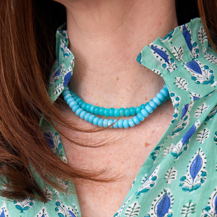 Turquoise Aqua Blue Candy Bead Necklace for Summer