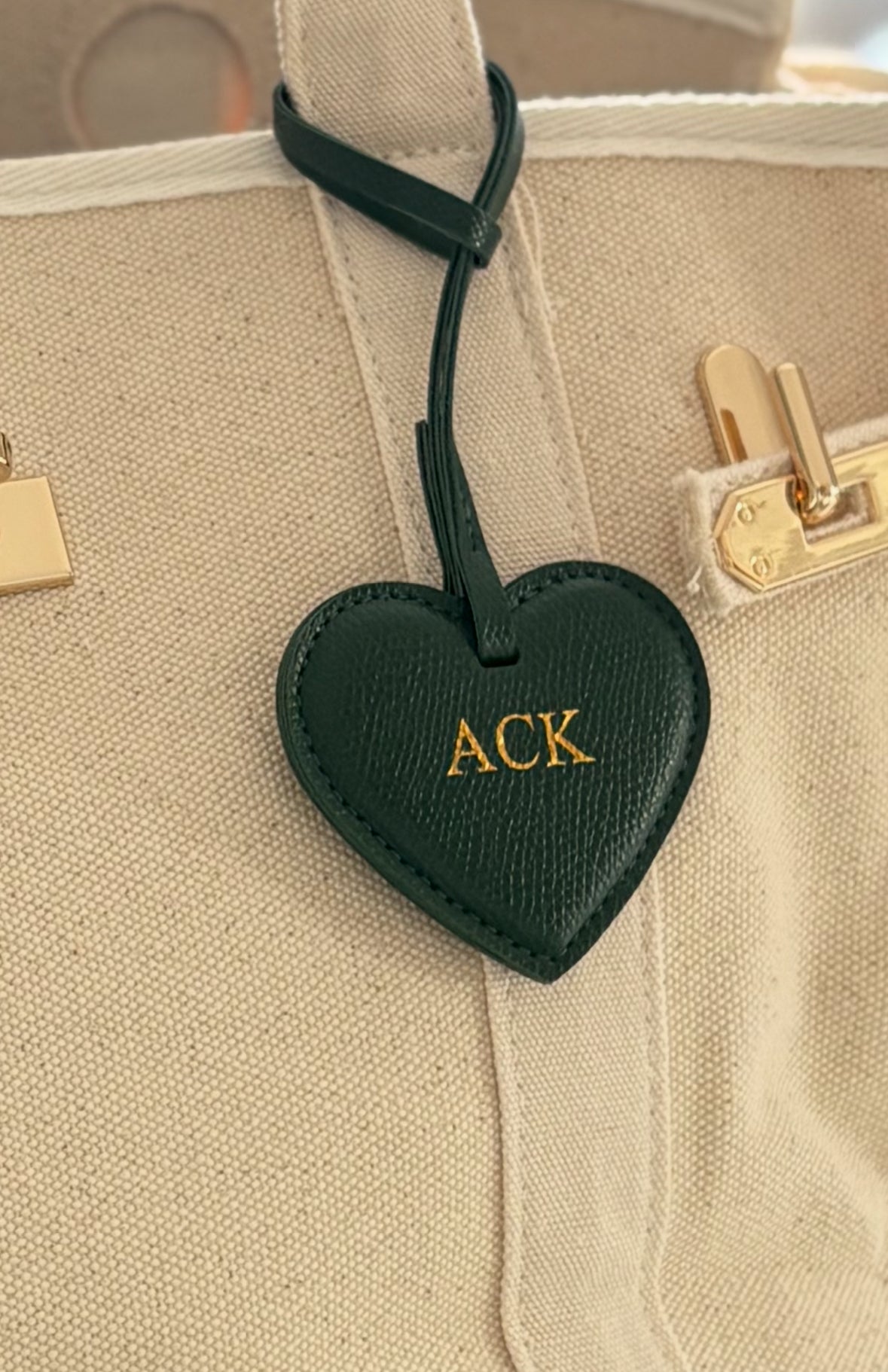 Gold Embossed Heart Bag Charm