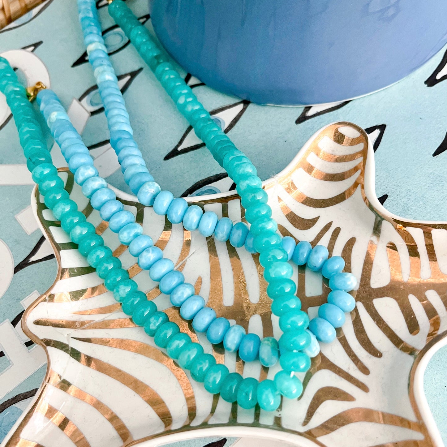 Turquoise Aqua Blue Candy Bead Necklace for Summer