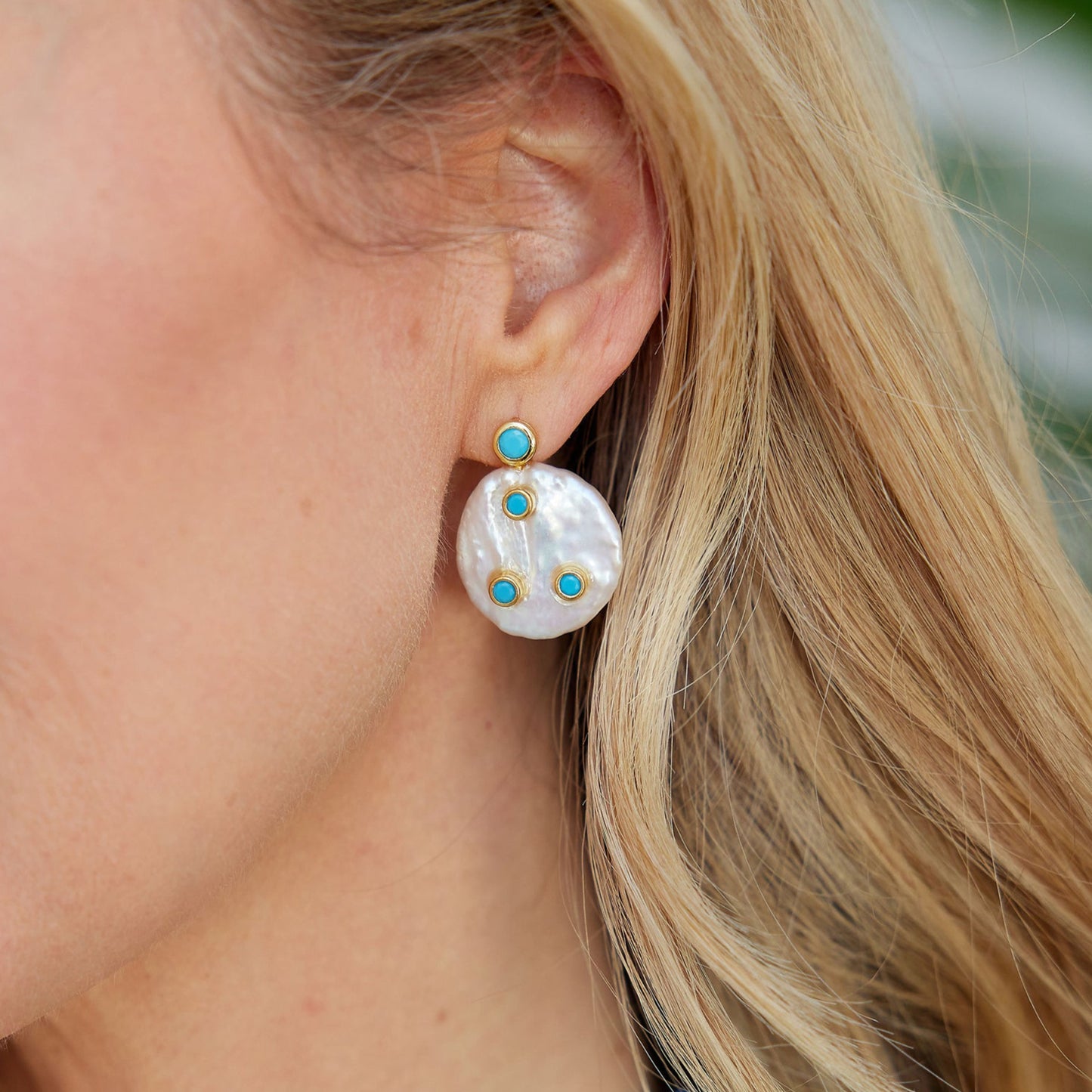 Turquoise and mother of pearl dainty earrings affordable